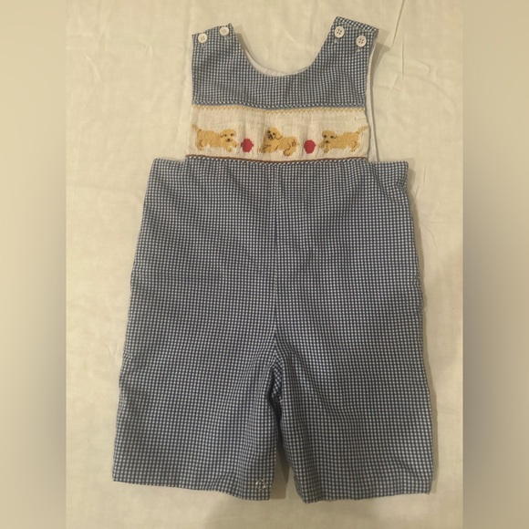 mom and me Other - Mom & Me Boys Smocked Shortalls Romper /Puppies theme Blue 12 Months /Retail $72